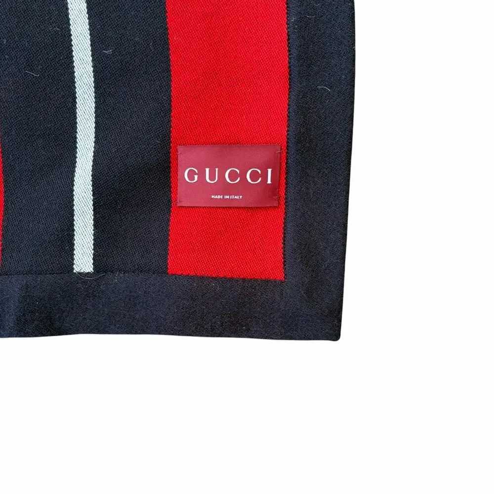 NEW Gucci Web Wool Blanket Reversible Navy Red White 45x70 Authentic